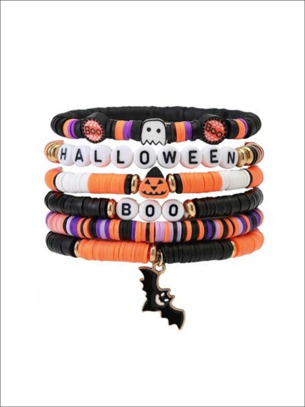 6pc Halloween Stretch Bracelets Stackable Polymer Clay Friendship Gifts